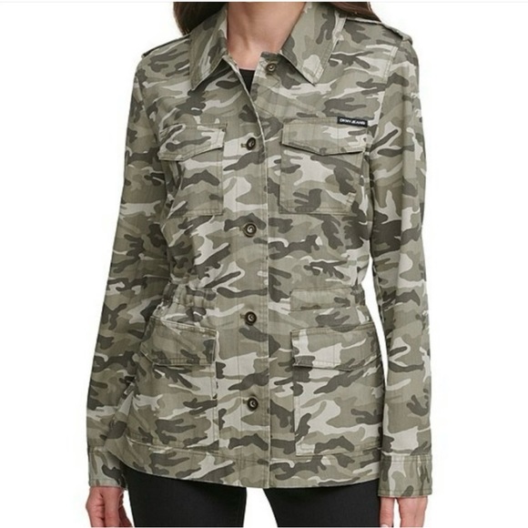 DKNY Jeans Camo Utility Denim Jacket (Rosemary I)2X Green 27”chest 32” long NWOT - Picture 2 of 7